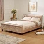 Masira Fabric Bed In Gold Velvet With Wooden Legs
