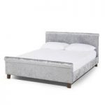 Masira Fabric Bed In Silver Velvet With Wooden Legs
