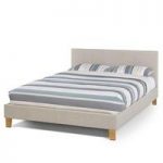 Livenza Contemporary Fabric Bed In Linen With Wooden Legs