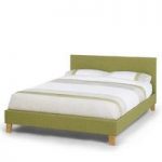 Livenza Contemporary Fabric Bed In Olive With Wooden Legs