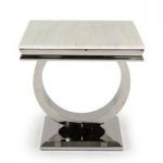 Kesley Marble End Table In White With Stainless Steel Base