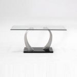 Selena Glass Coffee Table In Clear With Brushed Steel Base