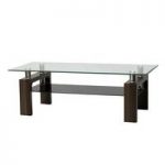Petra Glass TV Stand Rectangular In Clear With Walnut Legs