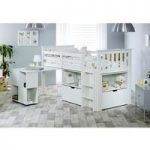 Gabriella Mid Sleeper Bed In White With Storage And Desk