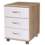 Power Home Office Cabinet In Sonoma Oak And White With 3 Drawers