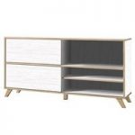 Darcey Wide Shelving Unit In White And Oak With 2 Sliding Doors