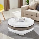 Triplo Rotating Coffee Table In White And Stone High Gloss