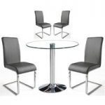 Dante Dining Table In Clear Glass With 4 Lotte Grey Chairs