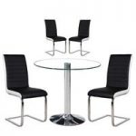 Dante Glass Dining Table And 4 Symphony Black And White Chairs