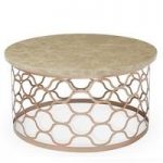 Andria Coffee Table Round In Marble Effect Top And Rose Gold