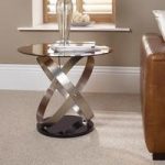 Carmela Glass Lamp Table In Smoke With Satin And Nickel Base