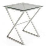 Alessa Glass Lamp Table In Clear With Satin Plated Base