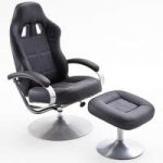 Korina Swivel Recliner Chair In Black PU With Foot Stool