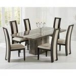 Hamlet Marble Dining Table In Brown With 6 Allie Cream Chairs