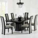 Hamlet Marble Dining Table In Black With 6 Allie Grey Chairs