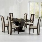 Ophelia Marble Dining Table In Brown With 6 Allie Cream Chairs