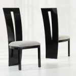 Ophelia Dining Chair In Black Gloss And Grey Fabric In A Pair