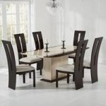 Bentley Marble Dining Table Cream Brown With 6 Ophelia Chairs