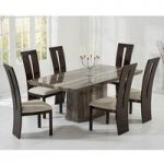 Hamlet Marble Dining Table In Brown And 6 Ophelia Cream Chairs
