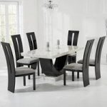 Allie Marble Dining Table In Cream With 6 Ophelia Grey Chairs