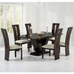 Ophelia Marble Dining Set In Brown With 6 Cream Chairs