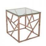 Betty Glass Lamp Table In Clear With Rose Gold Base Frame