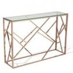 Betty Glass Console Table In Clear With Rose Gold Base Frame