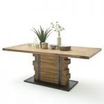 Dakota Wooden Dining Table In Teak With Anthracite Base