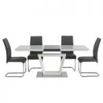 Almera 6 Seater Glass Dining Set In White And Dark Grey Gloss
