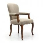 Adelene Carver Chair In Natural Linen Style Fabric With Arms