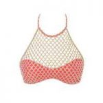 Luli Fama Coral and Gold Bra Swimsuit Gold Fire Illusion