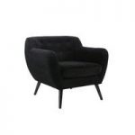 Flora Arm Chair In Brushed Velvet Black Fabric With Wooden Legs