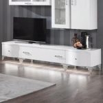 Hazel TV Stand Large In White Gloss With Chrome Legs And LED