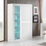 Celtic Glass Display Cabinet Wide In White High Gloss And LED