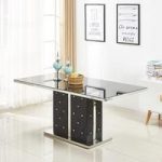 Levo Glass Dining Table Black And Faux Leather Base Rhinestones