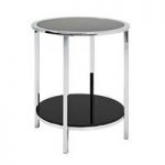 Liam Glass End Table Round In Black With Chrome Frame