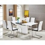 Belmonte Extendable Dining Table Large With 6 White Chairs