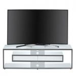 Gisela TV Stand In White Glass And Platinum Grey Metal Frame