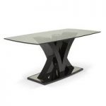 Harper Glass Dining Table In Black With High Gloss Base