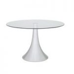 Adana Glass Dining Table Round In Clear With Aluminium Base