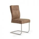 Farren Cantilever Dining Chair In Brown Faux Leather