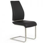 Dawlish Dining Chair In Black Faux Leather And Brushed Steel
