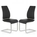 Adene Dining Chair In Black Faux Leather In A Pair
