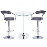 Bente Glass Bar Table In Clear With 2 Zenith Grey Bar Stools