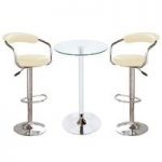Bente Glass Bar Table In Clear With 2 Zenith Cream Bar Stools