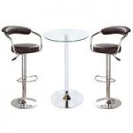 Bente Glass Bar Table In Clear With 2 Zenith Black Bar Stools