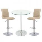Roma Glass Bar Table In Clear With 2 Ripple Stone Bar Stools