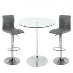 Roma Glass Bar Table In Clear With 2 Ripple Grey Bar Stools