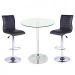 Roma Glass Bar Table In Clear With 2 Ripple Black Bar Stools
