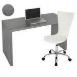 Maxim Computer Desk In Grey Veneer With Curved White Chair